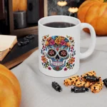 Blue Sugar Skull With Bright Flowers Coffee Mug