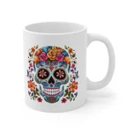 Blue Sugar Skull With Bright Flowers Coffee Mug