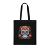 Blue Sugar Skull With Bright Flowers Cotton Shopping Tote Bag