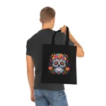 Blue Sugar Skull With Bright Flowers Cotton Shopping Tote Bag