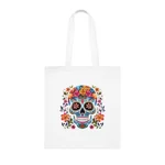 Blue Sugar Skull With Bright Flowers Cotton Shopping Tote Bag