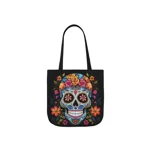 Blue Sugar Skull With Bright Flowers Shoulder Tote Bag