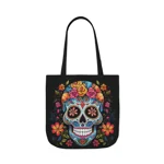 Blue Sugar Skull With Bright Flowers Shoulder Tote Bag