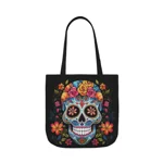 Blue Sugar Skull With Bright Flowers Shoulder Tote Bag