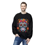 Blue Sugar Skull With Bright Flowers Sweatshirt