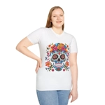 Blue Sugar Skull With Bright Flowers T-Shirt