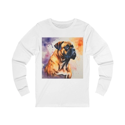 Bullmastiff Dog Cute Watercolour Long Sleeve T-Shirt