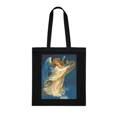 Christmas Angel and Gold Harp Cotton Shopping Tote Bag