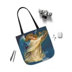 Christmas Angel and Gold Harp Shoulder Tote Bag