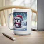 Christmas Candy Cane Penguin Coffee Mug