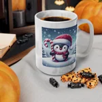Christmas Candy Cane Penguin Coffee Mug