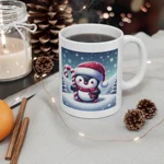 Christmas Candy Cane Penguin Coffee Mug