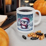 Christmas Candy Cane Penguin Coffee Mug