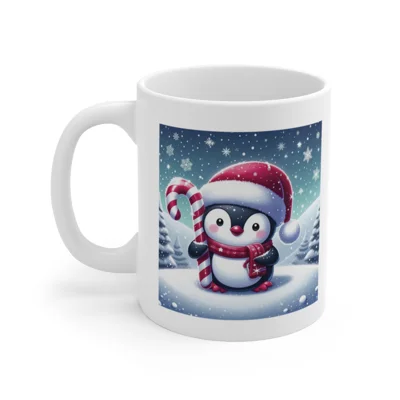 Christmas Candy Cane Penguin Coffee Mug