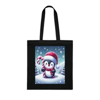 Christmas Candy Cane Penguin Cotton Shopping Tote Bag