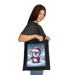 Christmas Candy Cane Penguin Cotton Shopping Tote Bag