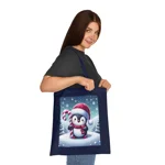 Christmas Candy Cane Penguin Cotton Shopping Tote Bag
