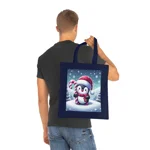 Christmas Candy Cane Penguin Cotton Shopping Tote Bag