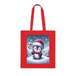 Christmas Candy Cane Penguin Cotton Shopping Tote Bag