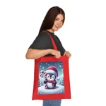 Christmas Candy Cane Penguin Cotton Shopping Tote Bag