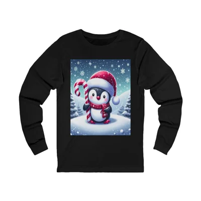 Christmas Candy Cane Penguin Long Sleeve T-Shirt