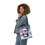 Christmas Candy Cane Penguin Shoulder Tote Bag