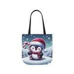 Christmas Candy Cane Penguin Shoulder Tote Bag