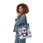 Christmas Candy Cane Penguin Shoulder Tote Bag