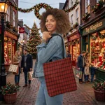 Christmas Dark Red Plaid Tartan Pattern Shoulder Tote Bag