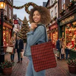 Christmas Dark Red Plaid Tartan Pattern Shoulder Tote Bag