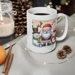 Christmas Santa Claus With Friends Snowman And Penguin Coffee Mug