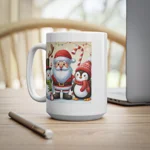 Christmas Santa Claus With Friends Snowman And Penguin Coffee Mug