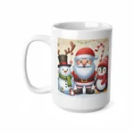 Christmas Santa Claus With Friends Snowman And Penguin Coffee Mug