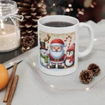 Christmas Santa Claus With Friends Snowman And Penguin Coffee Mug