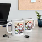Christmas Santa Claus With Friends Snowman And Penguin Coffee Mug