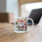 Christmas Santa Claus With Friends Snowman And Penguin Coffee Mug