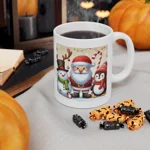 Christmas Santa Claus With Friends Snowman And Penguin Coffee Mug