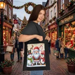 Christmas Santa Claus With Friends Snowman And Penguin Cotton Shopping Tote Bag
