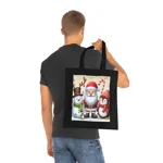 Christmas Santa Claus With Friends Snowman And Penguin Cotton Shopping Tote Bag