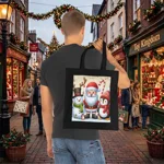 Christmas Santa Claus With Friends Snowman And Penguin Cotton Shopping Tote Bag