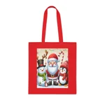 Christmas Santa Claus With Friends Snowman And Penguin Cotton Shopping Tote Bag