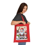 Christmas Santa Claus With Friends Snowman And Penguin Cotton Shopping Tote Bag