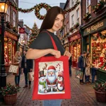 Christmas Santa Claus With Friends Snowman And Penguin Cotton Shopping Tote Bag