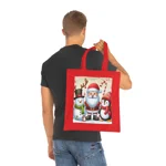 Christmas Santa Claus With Friends Snowman And Penguin Cotton Shopping Tote Bag