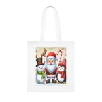 Christmas Santa Claus With Friends Snowman And Penguin Cotton Shopping Tote Bag