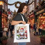Christmas Santa Claus With Friends Snowman And Penguin Cotton Shopping Tote Bag