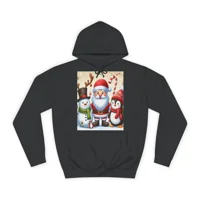 Christmas Santa Claus With Friends Snowman And Penguin Hoodie