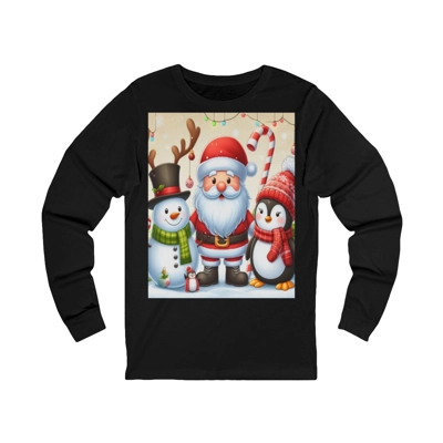 Christmas Santa Claus With Friends Snowman And Penguin Long Sleeve T-Shirt
