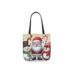 Christmas Santa Claus With Friends Snowman And Penguin Shoulder Tote Bag