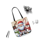 Christmas Santa Claus With Friends Snowman And Penguin Shoulder Tote Bag